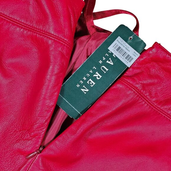 Lauren Ralph Lauren Womens Red Leather Skirt Size 14 NWT - Picture 8 of 8